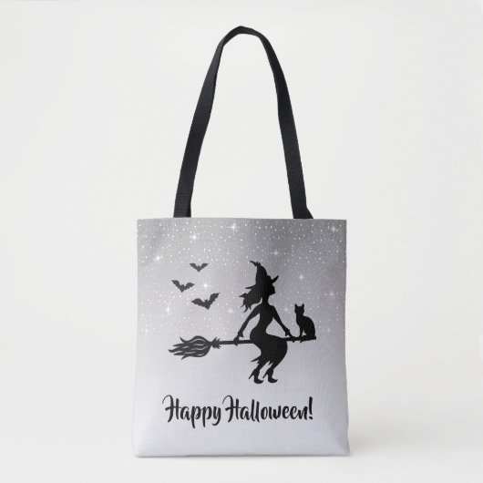 Elegant Hexe Gray und Black Happy Halloween Tasche (Vorderseite)