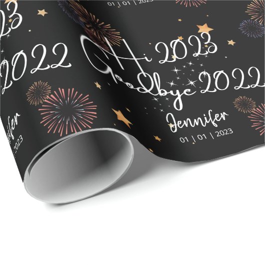 Elegant Hi 20XX Goodbye 20XX New Year Black Geschenkpapier (Rolleneckpunkt)