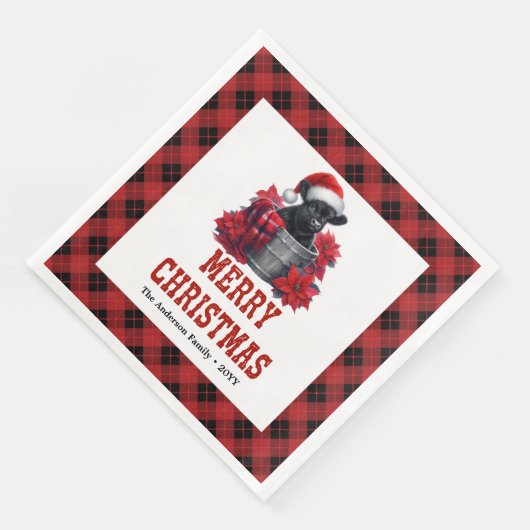 Elegant highland cow red black plaid Xmas napkins Serviette (Ecke)