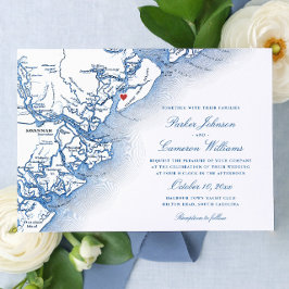 Elegant Hilton Head Island Map Navy Blue Wedding Einladung