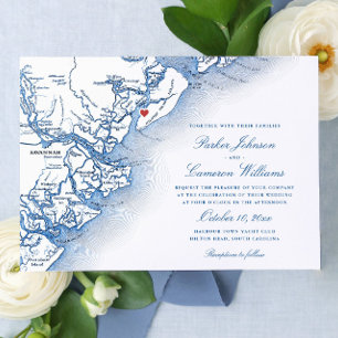 Elegant Hilton Head Island Map Navy Blue Wedding Einladung