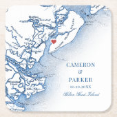 Elegant Hilton Head Island Map Navy Blue Wedding Rechteckiger Pappuntersetzer (Vorderseite)