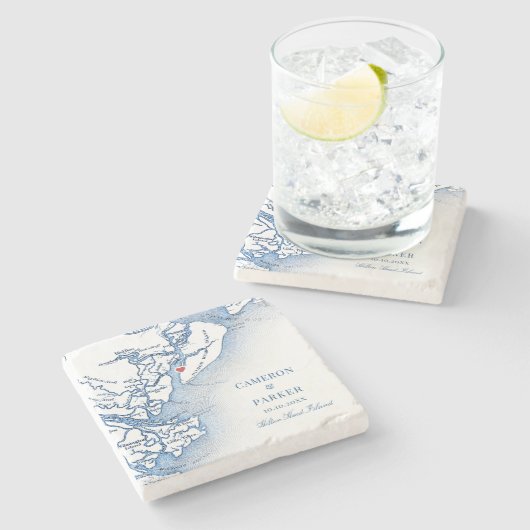 Elegant Hilton Head Island Map Navy Blue Wedding Steinuntersetzer (Seitenansicht)