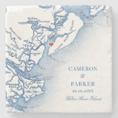 Elegant Hilton Head Island Map Navy Blue Wedding Steinuntersetzer (Vorderseite)