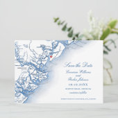 Elegant Hilton Head South Carolina Map Wedding Save The Date (Stehend Vorderseite)