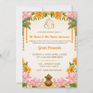 Elegant Hindu Griha Pravesh Ceremony Invitation Einladung