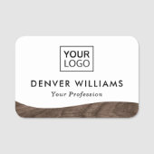 Elegant hinzufügen Logo braun Holzkornwellenrand w Namensschild (Vorderseite)