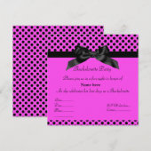 ELEGANT HOCHPINK BLACK BOW BACHELORETTE INVITE EINLADUNG (Vorne/Hinten)