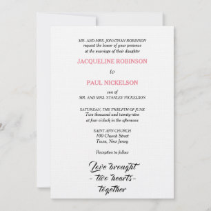 Elegant Hochzeit Pink White Two Hearts Einladung