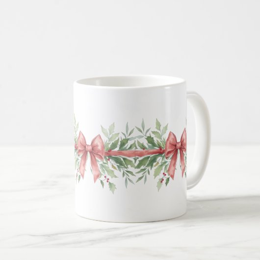 Elegant Holiday Bow with Holly Leaves Design Kaffeetasse (VorderseiteRechts)