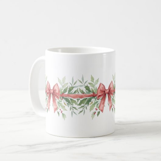 Elegant Holiday Bow with Holly Leaves Design Kaffeetasse (Vorderseite Links)