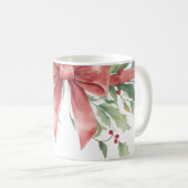 Elegant Holiday Bow with Holly Leaves Design Kaffeetasse (VorderseiteRechts)