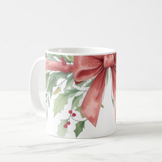 Elegant Holiday Bow with Holly Leaves Design Kaffeetasse (Vorderseite Links)