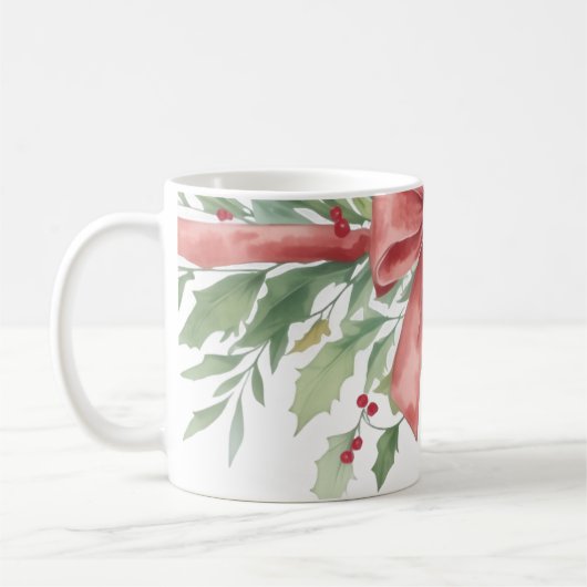 Elegant Holiday Bow with Holly Leaves Design Kaffeetasse (Links)