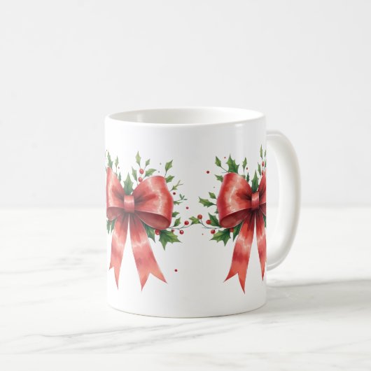 Elegant Holiday Bow with Holly Leaves Design Kaffeetasse (VorderseiteRechts)