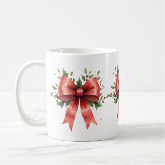 Elegant Holiday Bow with Holly Leaves Design Kaffeetasse