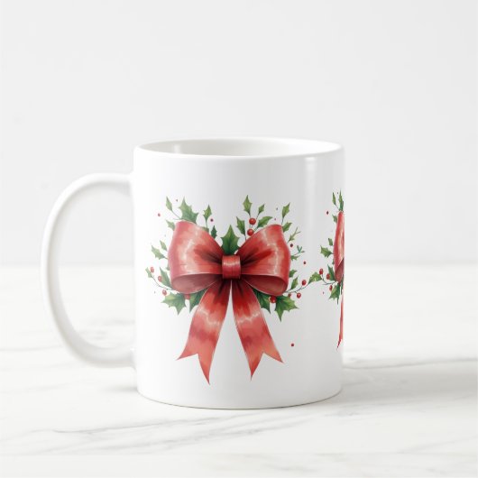 Elegant Holiday Bow with Holly Leaves Design Kaffeetasse (Links)