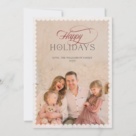 Elegant Holiday Card with Scalloped Border Einladung (Vorderseite)