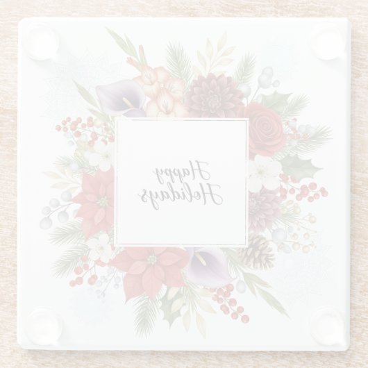 Elegant Holiday Floral Wreath Happy Holidays Glasuntersetzer (Rückseite)