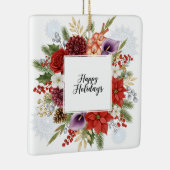 Elegant Holiday Floral Wreath Happy Holidays Keramikornament (Rechts)