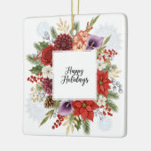 Elegant Holiday Floral Wreath Happy Holidays Keramikornament (Links)