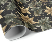 Elegant Holiday Foliage Wrapping Paper on Black Geschenkpapier (Rolleneckpunkt)