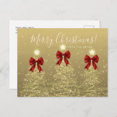 Elegant Holiday Gold Christmas Trees w/ Red Bows Postkarte (Vorne/Hinten)