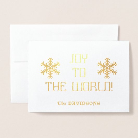 Elegant Holiday Gold JOY TO THE WORLD Typografy Folienkarte (Vorderseite mit Umschlag)