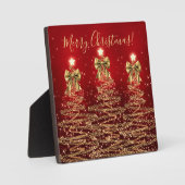 Elegant Holiday Gold Red Christmas Trees w/ Bows Fotoplatte (Vorderseite)