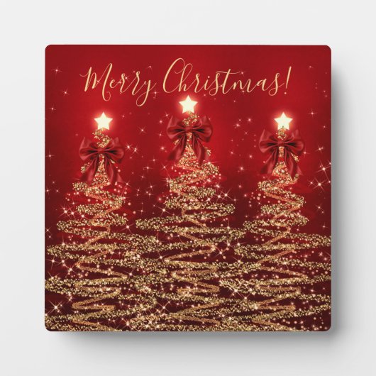 Elegant Holiday Gold Red Christmas Trees w/ Bows Fotoplatte (Vorderseite)