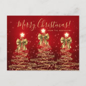 Elegant Holiday Gold Red Christmas Trees w/ Bows Postkarte (Vorderseite)