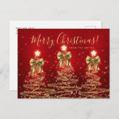 Elegant Holiday Gold Red Christmas Trees w/ Bows Postkarte (Vorne/Hinten)