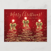 Elegant Holiday Gold Red Christmas Trees w/ Bows Postkarte (Vorderseite)