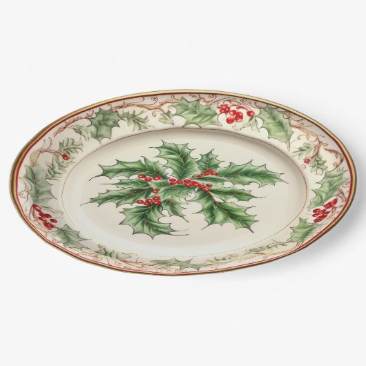 Elegant Holiday Holly Pappteller (Schrägansicht)