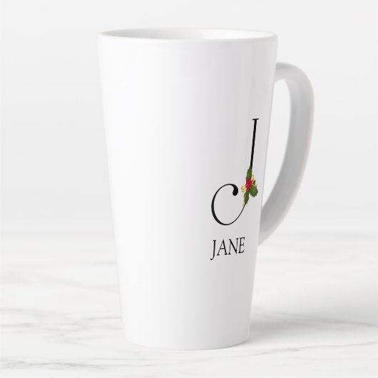 Elegant Holiday Monogram Initial J und Name Milchtasse (Rechte Ecke)