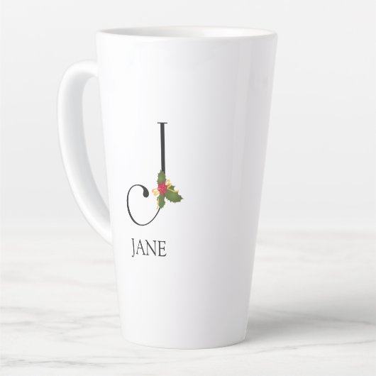 Elegant Holiday Monogram Initial J und Name Milchtasse (Linke Ecke)