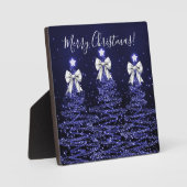 Elegant Holiday Navy Christmas Trees Silver Bows Fotoplatte (Vorderseite)