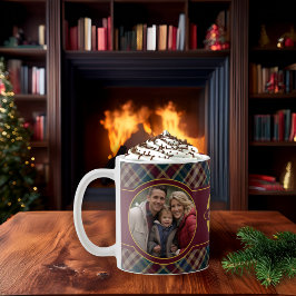 Elegant Holiday Photo Plaid Monogram Name Kaffeetasse
