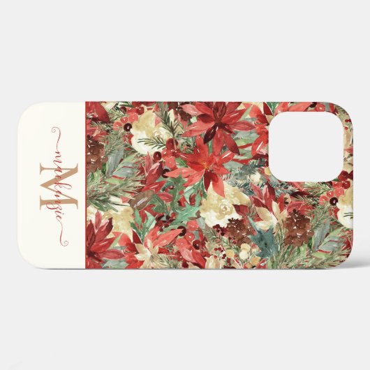 Elegant Holiday Poinsettia Christmas Monogram Case-Mate iPhone Hülle (Rückseite (Horizontal))