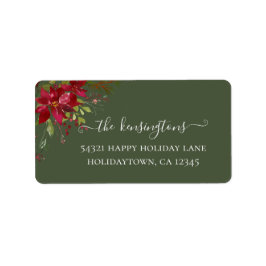 Elegant Holiday Poinsettia Holly Address Label Adressaufkleber