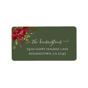 Elegant Holiday Poinsettia Holly Address Label Adressaufkleber
