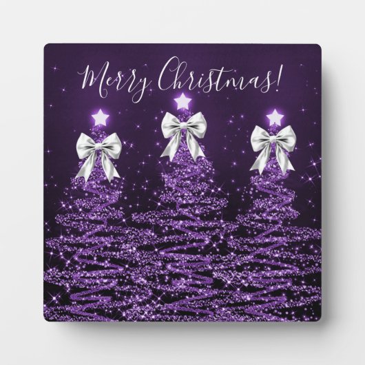 Elegant Holiday Purple Christmas Trees Silver Bows Fotoplatte (Vorderseite)