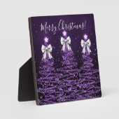 Elegant Holiday Purple Christmas Trees Silver Bows Fotoplatte (Vorderseite)