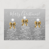 Elegant Holiday Silver Christmas Trees Gold Bows Postkarte (Vorderseite)