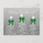 Elegant Holiday Silver Christmas Trees Green Bows Postkarte (Vorderseite)