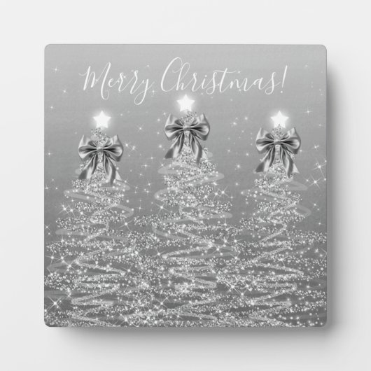 Elegant Holiday Silver Christmas Trees w/ Bows Fotoplatte (Vorderseite)