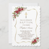 Elegant Holiday Xmas Red White Poinsettia Taufe Einladung (Vorderseite)