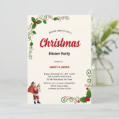 Elegant Holly and Berries Christmas dinner Party Einladung (Stehend Vorderseite)