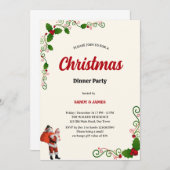 Elegant Holly and Berries Christmas dinner Party Einladung (Vorne/Hinten)