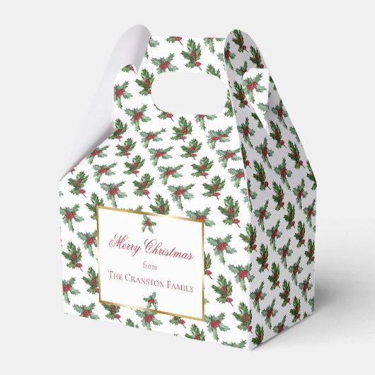 Elegant Holly and Berries Weihnachtsfeiertag Geschenkschachtel (Rückseite)